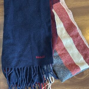 Bally Dark Blue and Red Striped Wool Scarf
